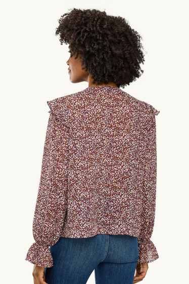 Dames - Blouse van chiffon - gebloemd - bruin / roze
