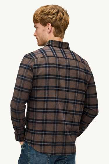 Pánské - Košile - regular fit - button-down - kostkovaná - hnědá/tmavomodrá