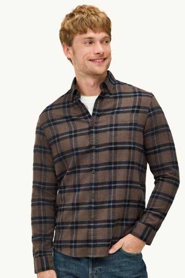 Pánské - Košile - regular fit - button-down - kostkovaná - hnědá/tmavomodrá
