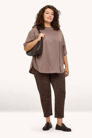 Femei - Mom jeans - talie înaltă - LYCRA ® - imprimeu de leopard - maro închis