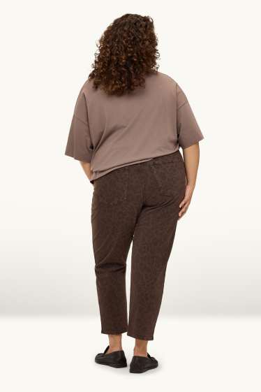 Femei - Mom jeans - talie înaltă - LYCRA ® - imprimeu de leopard - maro închis