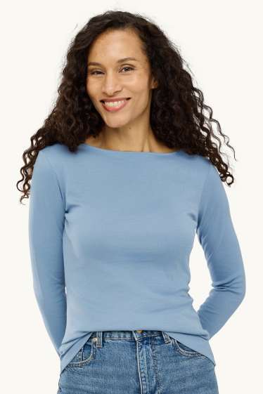Femei - Tricou cu mânecă lungă - slim fit - albastru deschis