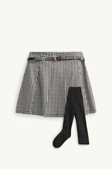 Bambine - Set - gonna con cintura e collant - 2 pezzi - bianco / nero