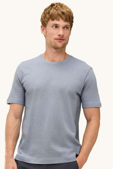 Hommes - T-shirt en maille - regular fit - finition texturée - bleu clair