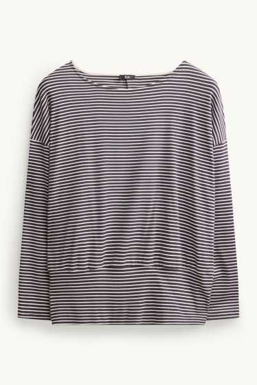 Femmes - Haut à manches longues - slim fit - à rayures - blanc / noir