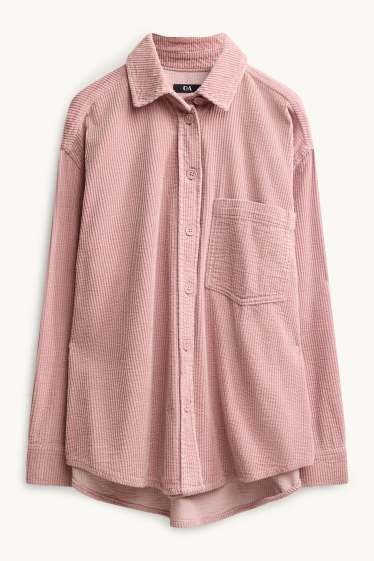 Women - Corduroy shirt blouse - textured - rose