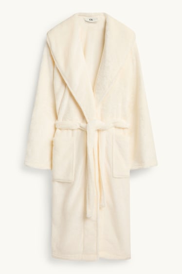 Donna - Accappatoio di pile con cappuccio - bianco crema