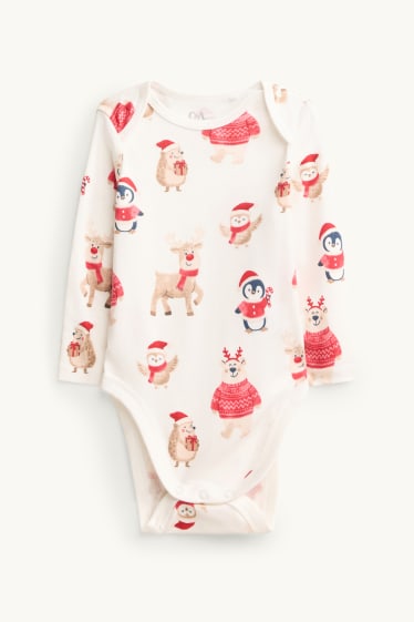Neonati - Renna, pinguino e riccio - body natalizio per neonati - bianco / rosso