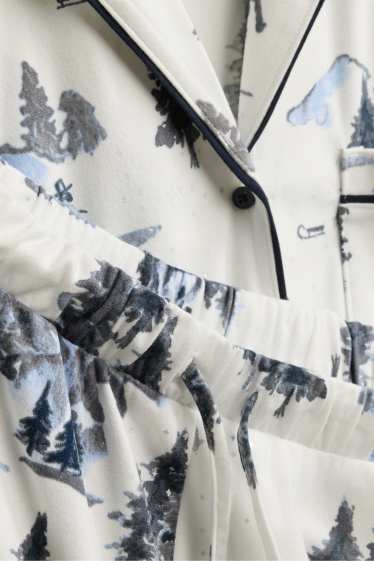 Damen - Fleece-Pyjama - gemustert - weiß / blau