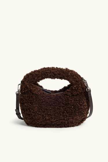 Donna - Borsa a tracolla in pelo teddy con spallaccio staccabile - marrone