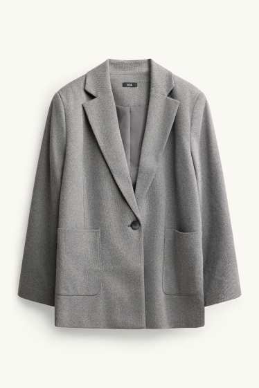 Femmes - Blazer long - regular fit - finition texturée - gris chiné