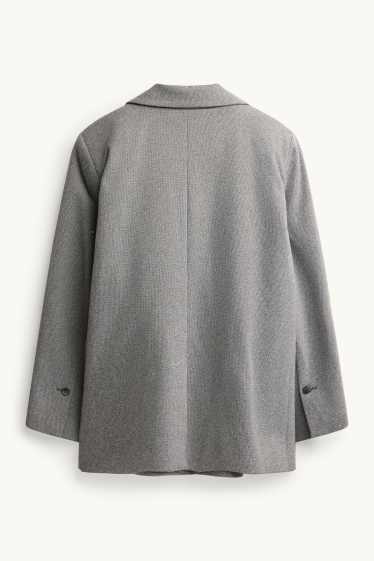Femmes - Blazer long - regular fit - finition texturée - gris chiné