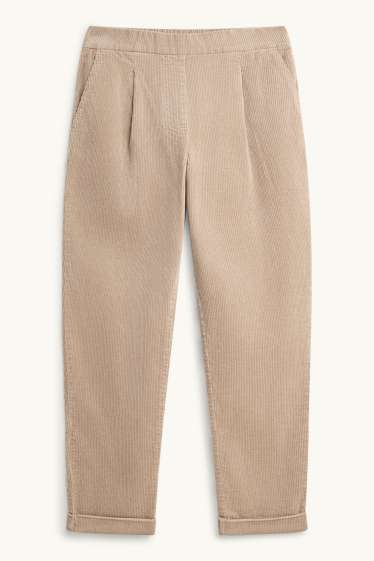 Femmes - Pantalon en velours côtelé - high waist - tapered fit - LYCRA® - beige