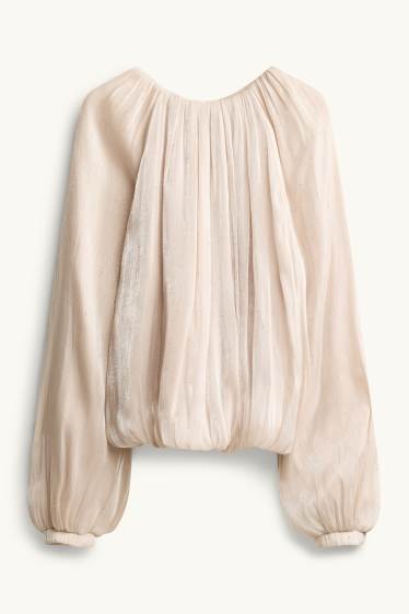 Dames - Blouse van chiffon met strass-steentjes - licht beige