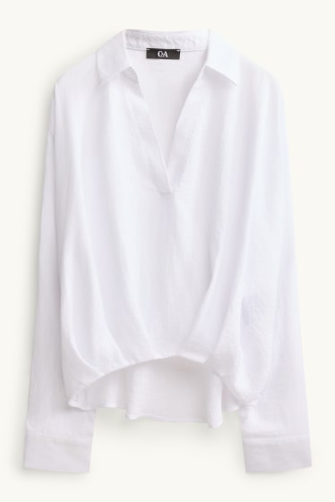 Donna - Blusa con scollo a V - bianco neve