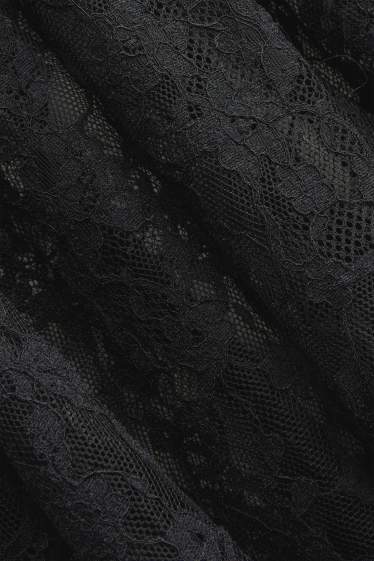Dames - Blouse van kant, met drapering - zwart