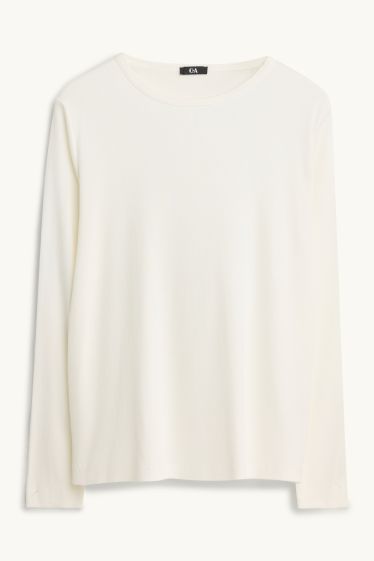 Damen - Langarmshirt - Slim Fit - gerippt - weiss
