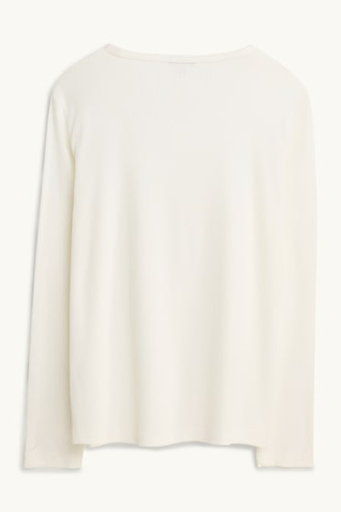 Damen - Langarmshirt - Slim Fit - gerippt - weiss