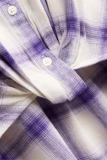 Dames - Overhemdblouse - geruit - paars / wit