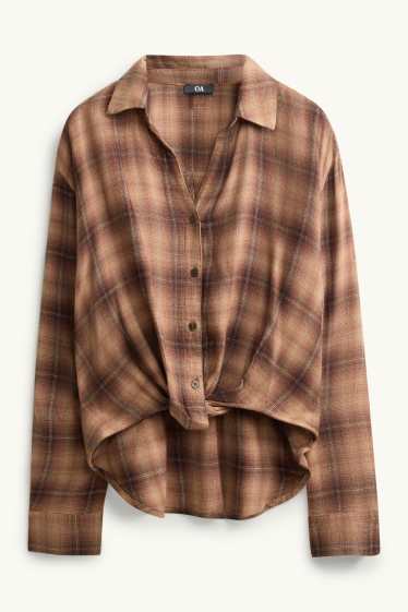 Dames - Overhemdblouse - geruit - bruin / beige