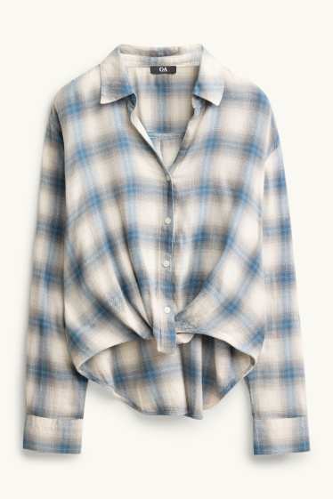 Dames - Overhemdblouse - geruit - blauw / wit