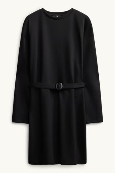 Damen - Fit & Flare Kleid mit Gürtel - schwarz