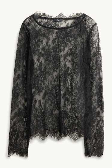 Dames - Blouse van kant - zwart