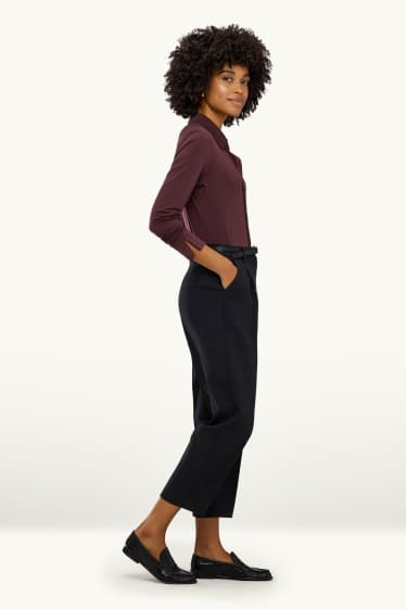 Dames - Pantalon met riem - high waist - tapered fit - zwart