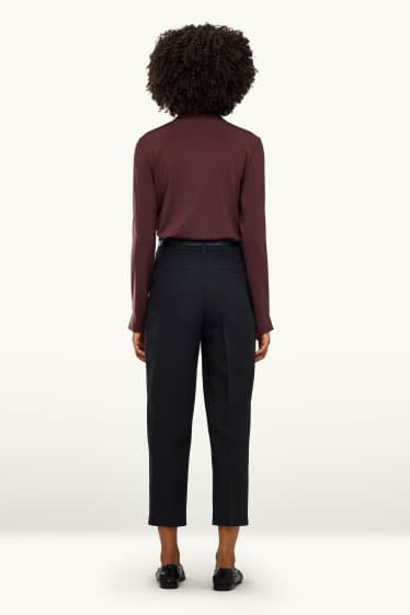 Dames - Pantalon met riem - high waist - tapered fit - zwart