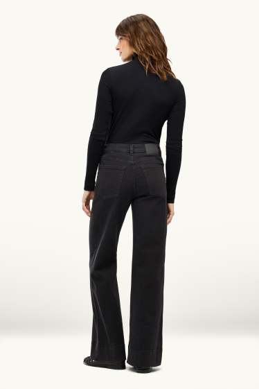 Donna - Jeans a gamba larga - vita media - nero