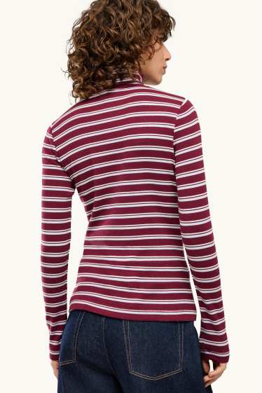Dona - Samarreta de mànigues llargues - slim fit - de ratlles - bordeus/blanc
