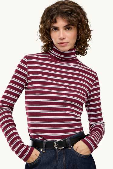 Dona - Samarreta de mànigues llargues - slim fit - de ratlles - bordeus/blanc