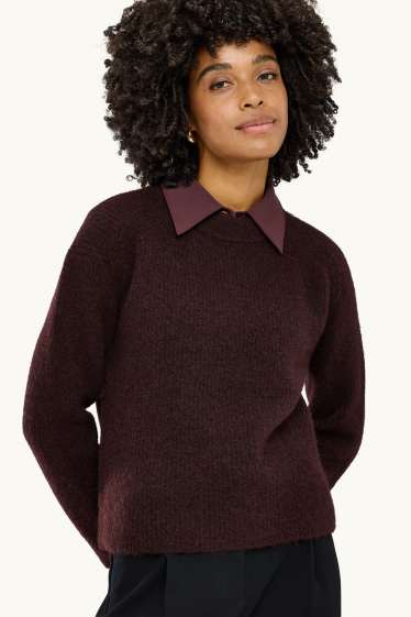 Damen - Strickpullover - gerippt - bordeaux