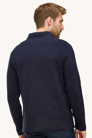 Men - Long sleeve polo shirt - regular fit - ribbed - dark blue