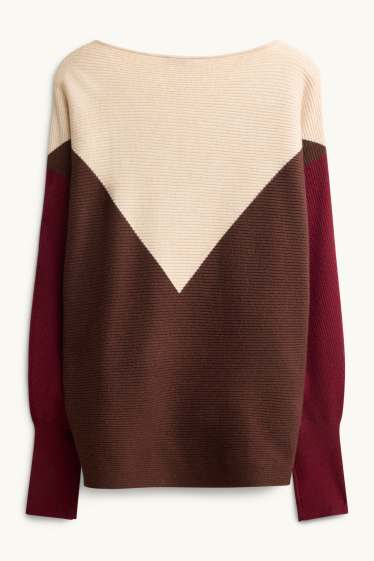 Damen - Pullover - gerippt - beige / braun