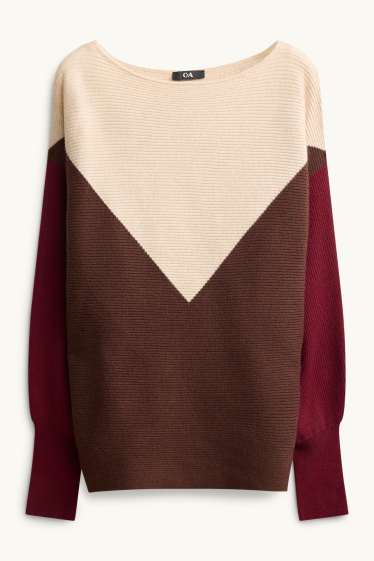 Damen - Pullover - gerippt - beige / braun