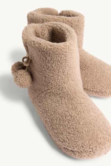 Dames - Pantoffels van teddybont - beige