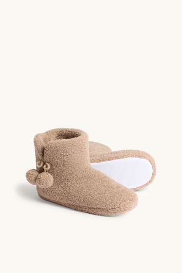 Dames - Pantoffels van teddybont - beige