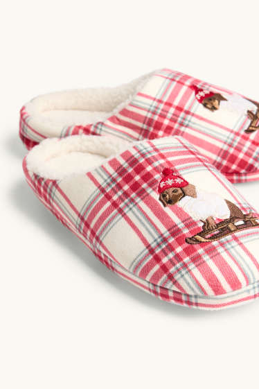 Women - Christmas slippers - check - cremewhite