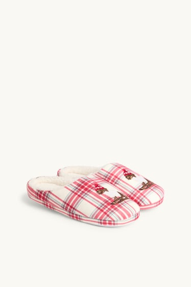 Women - Christmas slippers - check - cremewhite