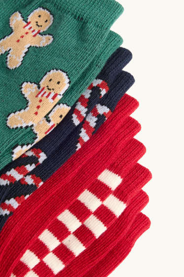Kinderen: meisjes - Set van 5 paar - denneboom - kerstsokken met motief - rood