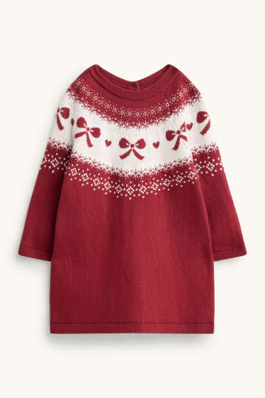 Neonate - Fiocchetto e cuoricini - vestito in maglia per neonate - rosso / bianco