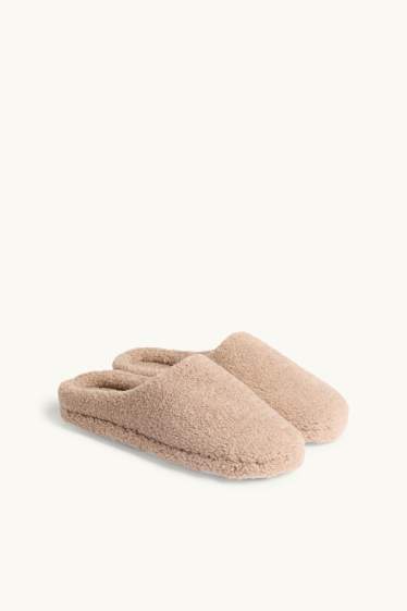 Dames - Pantoffels van teddybont - beige