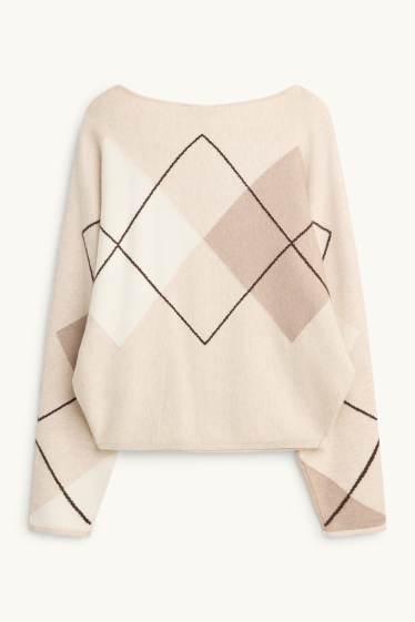 Women - Jumper - check - beige / brown