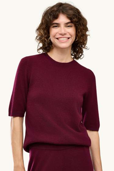 Donna - Maglione in cashmere - a maniche corte - bordeaux