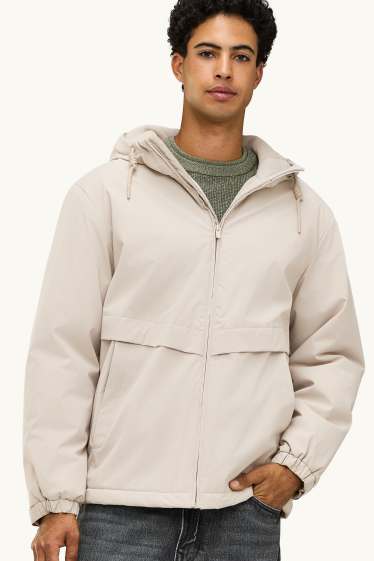 Heren - Jas met capuchon - gevoerd - licht beige