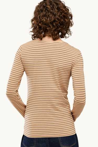 Dames - Longsleeve - slim fit - gestreept - beige / blauw