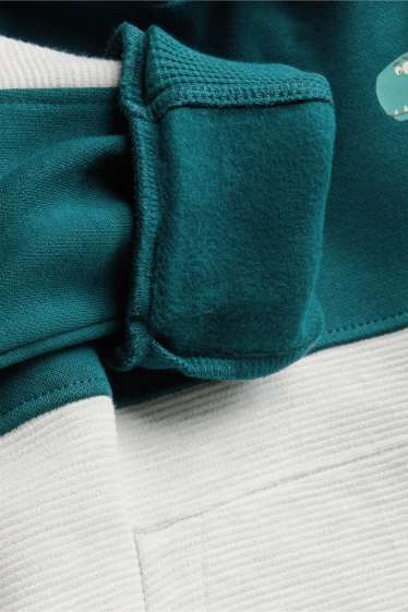 Bambini - Dinosauro - set - felpa con cappuccio e pantaloni sportivi - a coste - 2 pezzi - petrolio