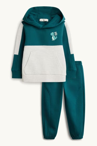 Bambini - Dinosauro - set - felpa con cappuccio e pantaloni sportivi - a coste - 2 pezzi - petrolio