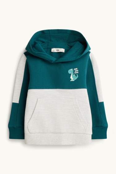Bambini - Dinosauro - set - felpa con cappuccio e pantaloni sportivi - a coste - 2 pezzi - petrolio